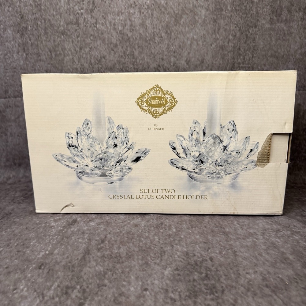 Shannon Crystal by Godinger Set of 2 Lotus Flower Candle Holders